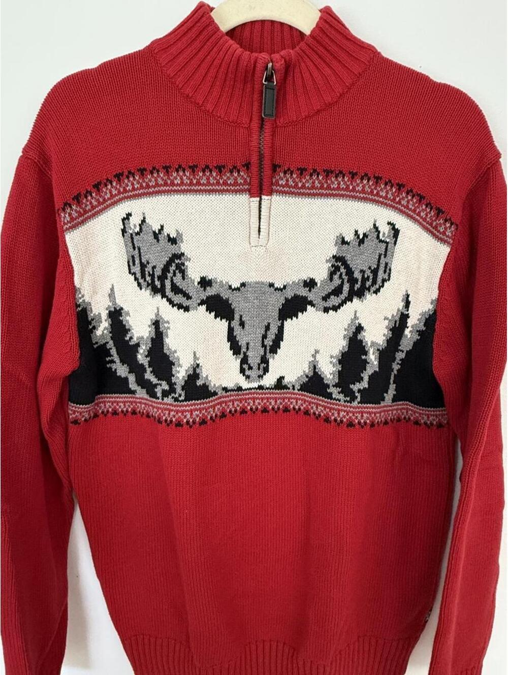Vintage Chaps Unisex Red Pullover Quarter Sweater Moose Outdoors